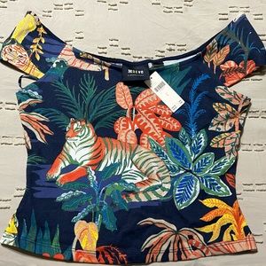 Maeve by Anthropologie Tiger cropped off the shoulder shirt